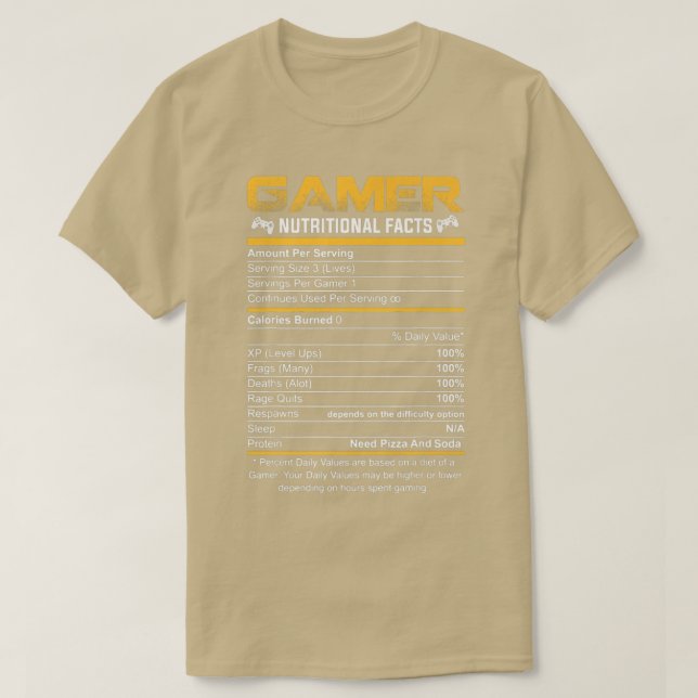 Gamer Nutritional Facts Cool Gamer Video Game Funn T-Shirt (Design Front)