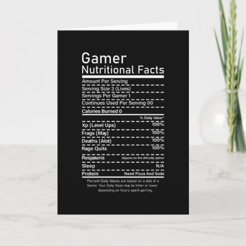 Gamer Nutritional Facts Funny Gaming Console Gift Card