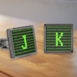 Gamer or Tech Lover - Binary Code & Pixel Initials Cufflinks