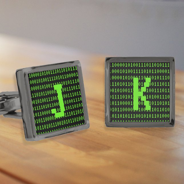 Gamer or Tech Lover - Binary Code & Pixel Initials Cufflinks (Creator Uploaded)