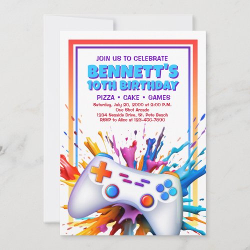 Gamer Paint Birthday Invitation