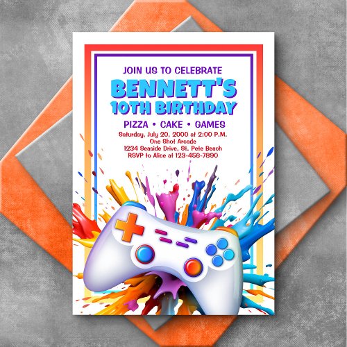 Gamer Paint Birthday Invitation