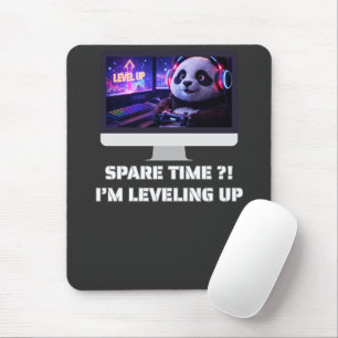 Gamer Panda Leveling Up Neon PC Art Mouse Pad