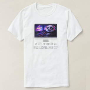 Gamer Panda Leveling Up Neon PC Art T-Shirt