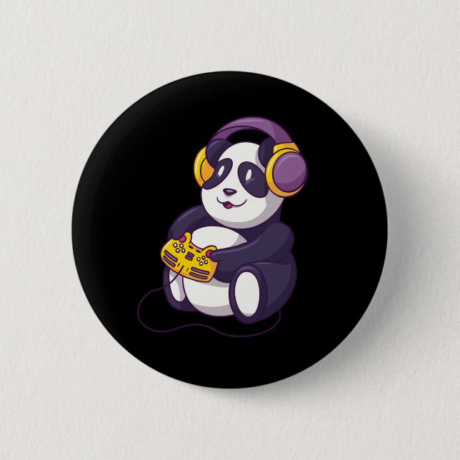 Gamer Panda Playing Videogames Button (Front)