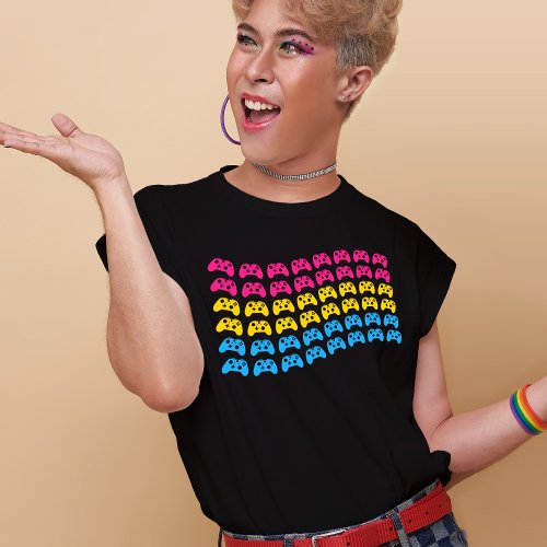 Gamer Pansexual Pride Flag Videogame Controllers T_Shirt