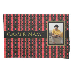 Gamer Party Name & Photo Red/Black Lumbar Pillow Case
