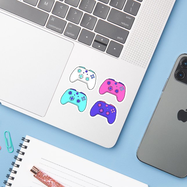 Gamer Pink Purple Blue Cartoon Controller Set Sticker (Laptop w/ iPhone)