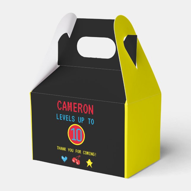 Gamer Pixel Arcade level up 10th birthday Favor Boxes (Front Side)