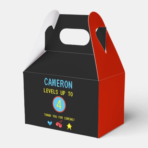 Gamer Pixel Arcade level up 4th birthday Favor Boxes