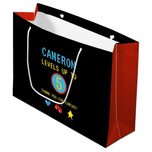 Gamer Pixel Arcade levels up to 5 birthday Favor Large Gift Bag