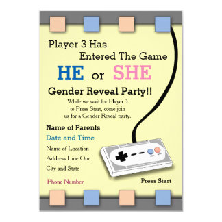 Gamer Player 3 Baby Shower Gender Reveal Invite