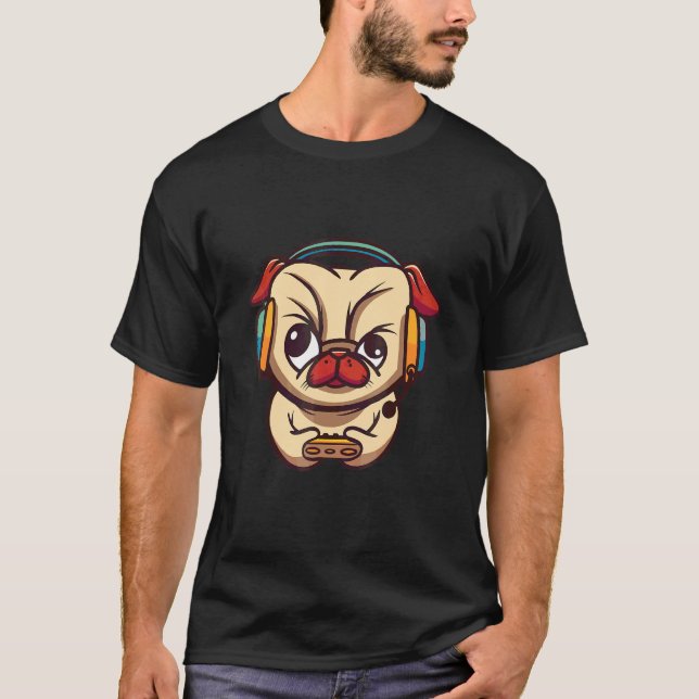Gamer Pug Dog   T-Shirt (Front)