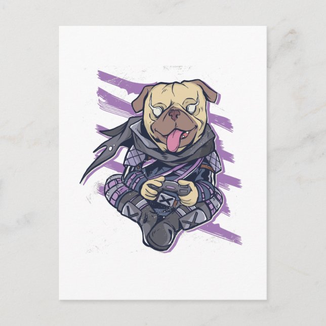 Gamer Pug Ninja Neon Look Teens Graphics Gift Cool Postcard (Front)