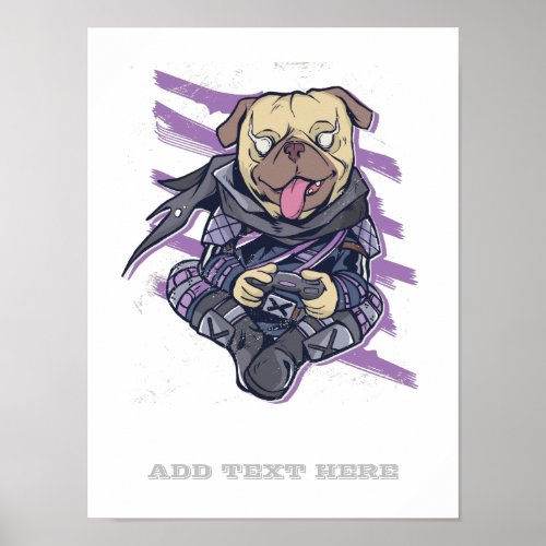 Gamer Pug Ninja Neon Look Teens Graphics Gift Cool Poster