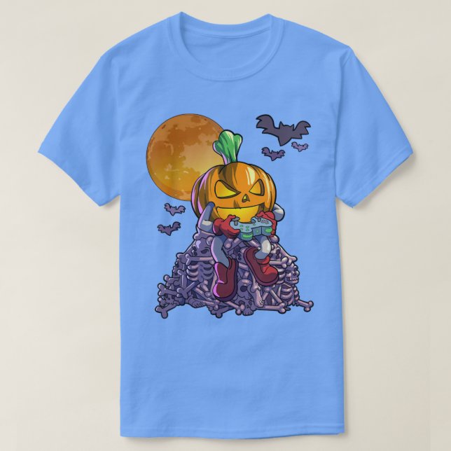 Gamer Pumpkin Jack O Lanten Video Game Gaming Hall T-Shirt (Design Front)