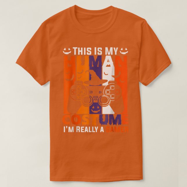 Gamer Pumpkin Jack O Lantern Funny Halloween Video T-Shirt (Design Front)