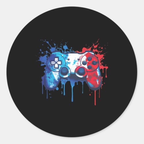 Gamer _ Red White Blue 4th Of July Video Game  Classic Round Sticker