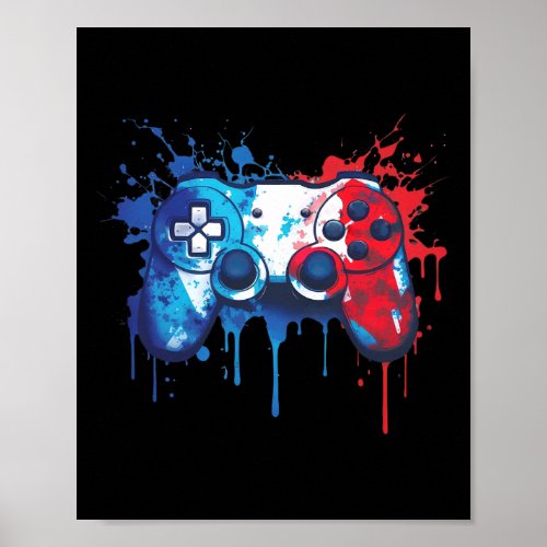 Gamer _ Red White Blue 4th Of July Video Game  Poster