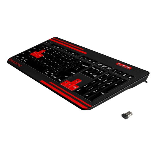 Gamer Red Wireless Keyboard (Angled)
