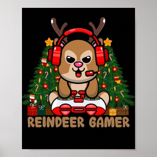 Gamer Reindeer Christmas Video Game Gaming Poster