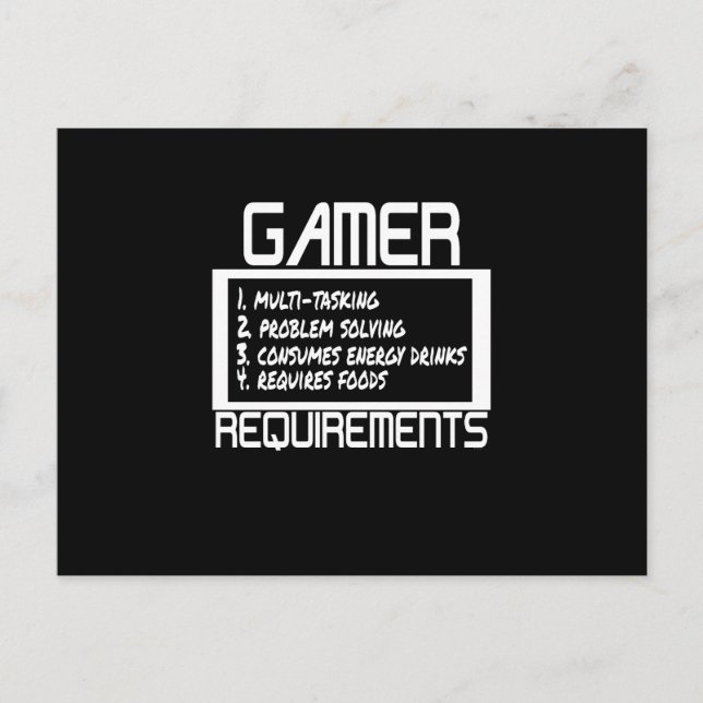 Gamer Requirements Funny Gamers Gaming Holiday Postcard (Front)