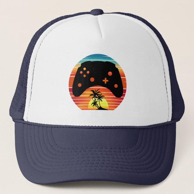 GAMER RETRO GAMING SUNSET TRUCKER HAT (Front)