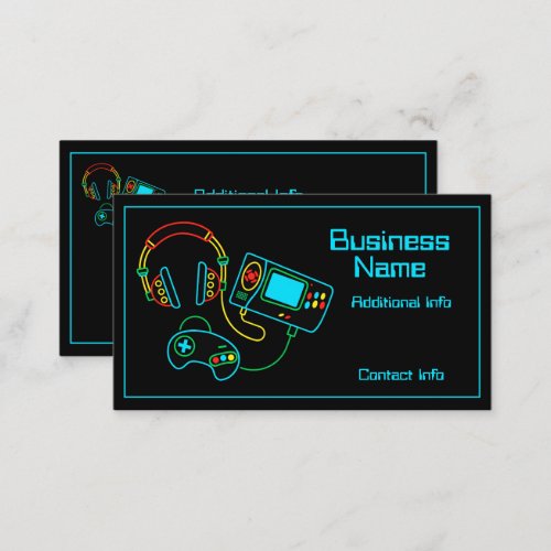 Gamer Retro Neon Black Business Card