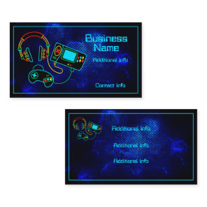 Gamer Retro Neon Blue Business Card