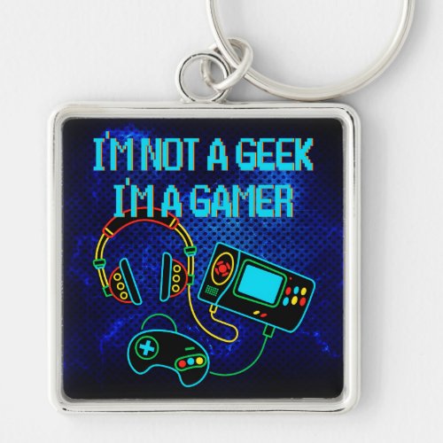 Gamer Retro Neon Blue Keychain