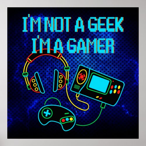 Gamer Retro Neon Blue Poster
