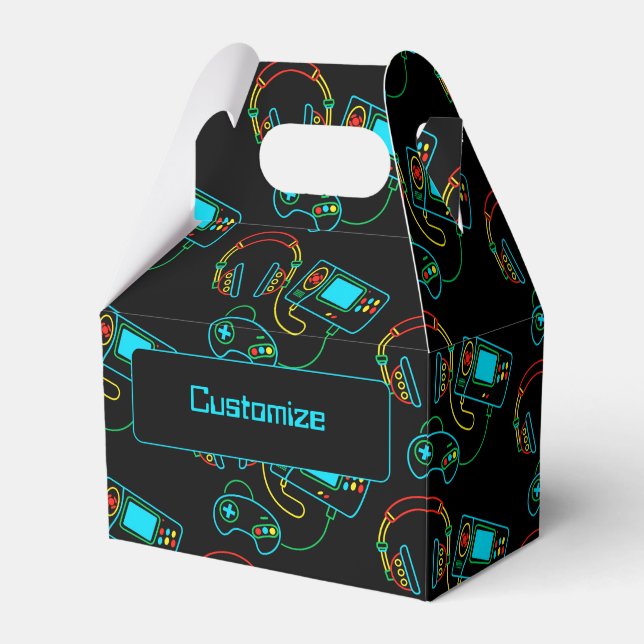 Gamer Retro Neon Gable Favor Boxes (Front Side)
