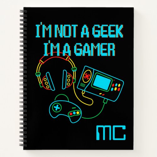 Gamer Retro Neon Monogrammed  Notebook