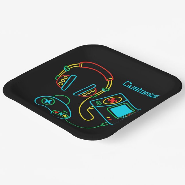 Gamer Retro Neon   Paper Plates (Angled)