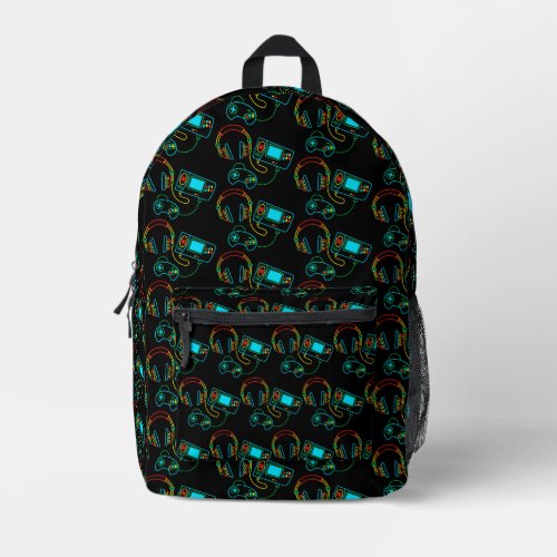 Gamer Retro Neon Pattern  Printed Backpack