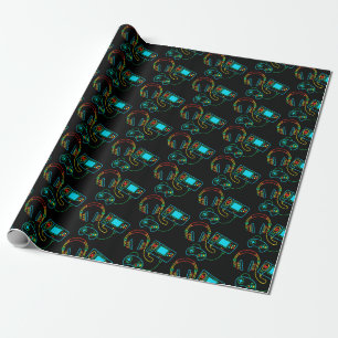 Gamer Retro Neon Pattern  Wrapping Paper