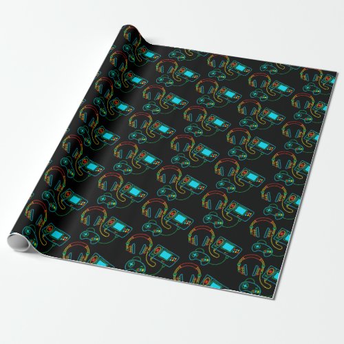 Gamer Retro Neon Pattern  Wrapping Paper