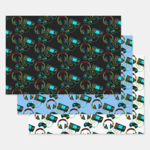 Gamer Retro Neon Pattern   Wrapping Paper Sheets