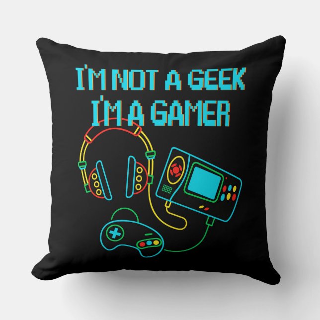 Gamer Retro Neon Throw Pillow (Front)