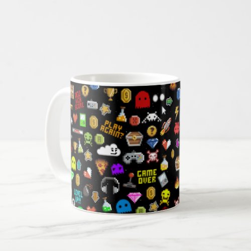 Gamer Retro Pixel Video Gaming Icons Coffee Mug