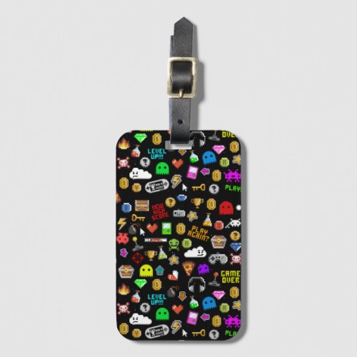 Gamer Retro Pixel Video Gaming Icons Luggage Tag