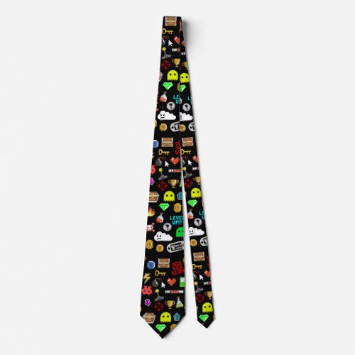 Gamer Retro Pixel Video Gaming Icons Neck Tie