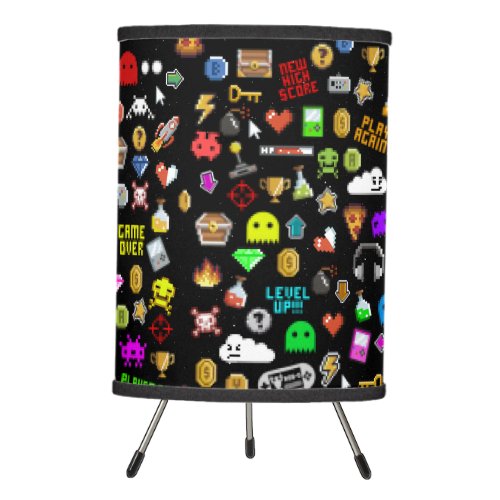 Gamer Retro Pixel Video Gaming Icons   Tripod Lamp