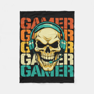 Gamer - Retro Skull Gaming Lover Console Game Vide Fleece Blanket