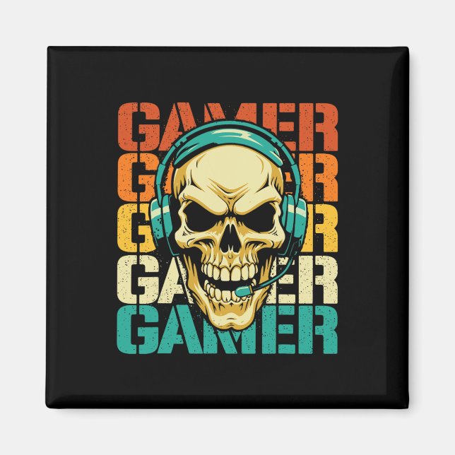 Gamer - Retro Skull Gaming Lover Console Game Vide Magnet (Front)