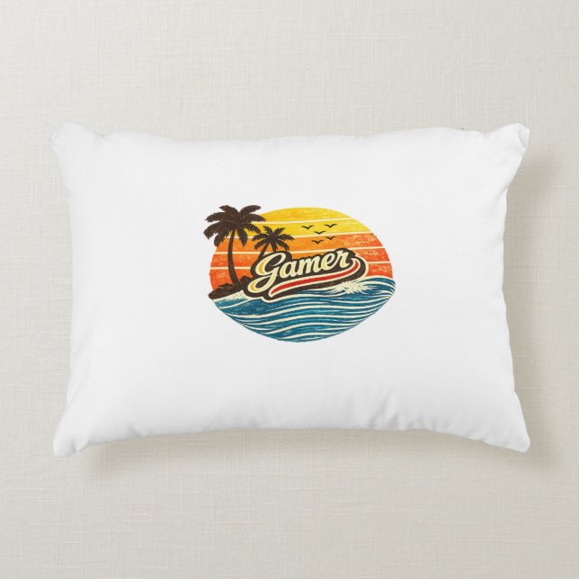 Gamer Retro Sunset Design Accent Pillow (Front)