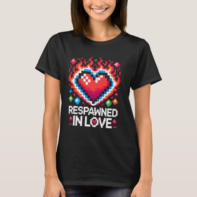 Gamer Romance Video Games Heart Pixel Art Gaming P T-Shirt (Front)