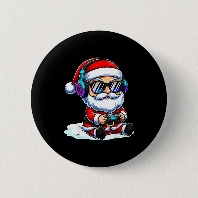 Gamer Santa Video Game Christmas Gaming  Button (Front)
