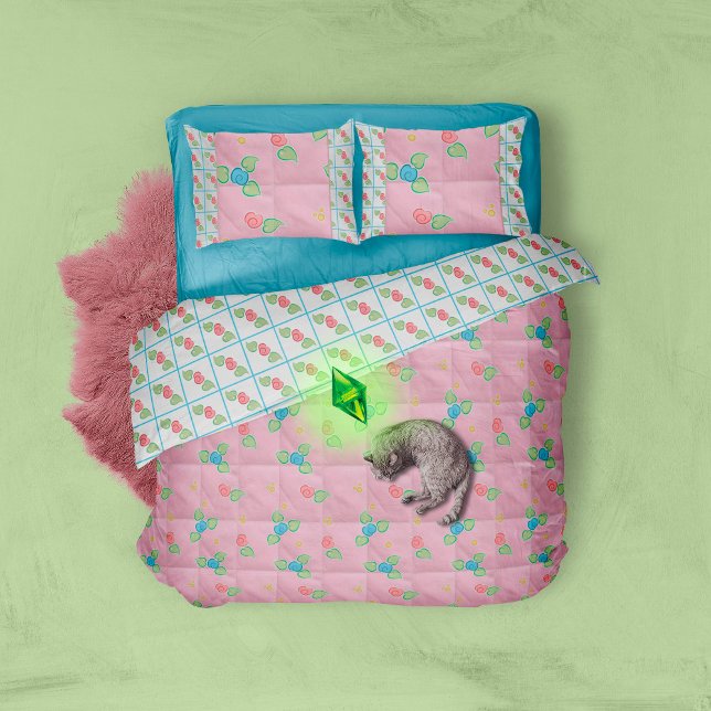 Gamer Sims 2 Pastel Pink Floral Illustration Duvet Cover (Creator Uploaded)
