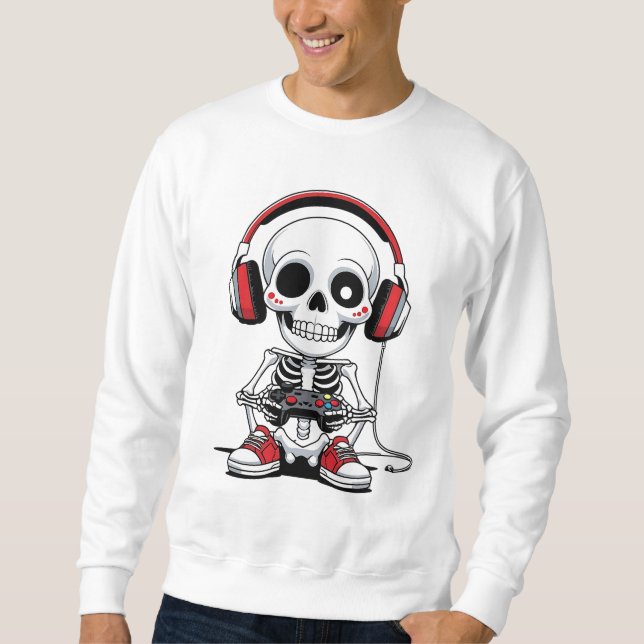 Gamer Skeleton – Funny Halloween Gaming  Sweatshirt (Front)